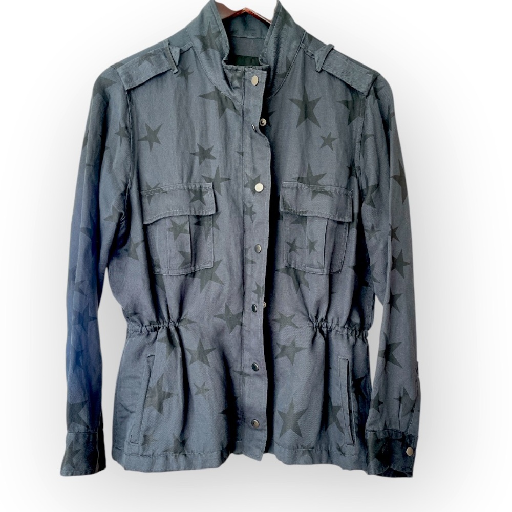 Rails Trey Star Print Utility Jacket Charcoal Gray Linen Blend Size Small